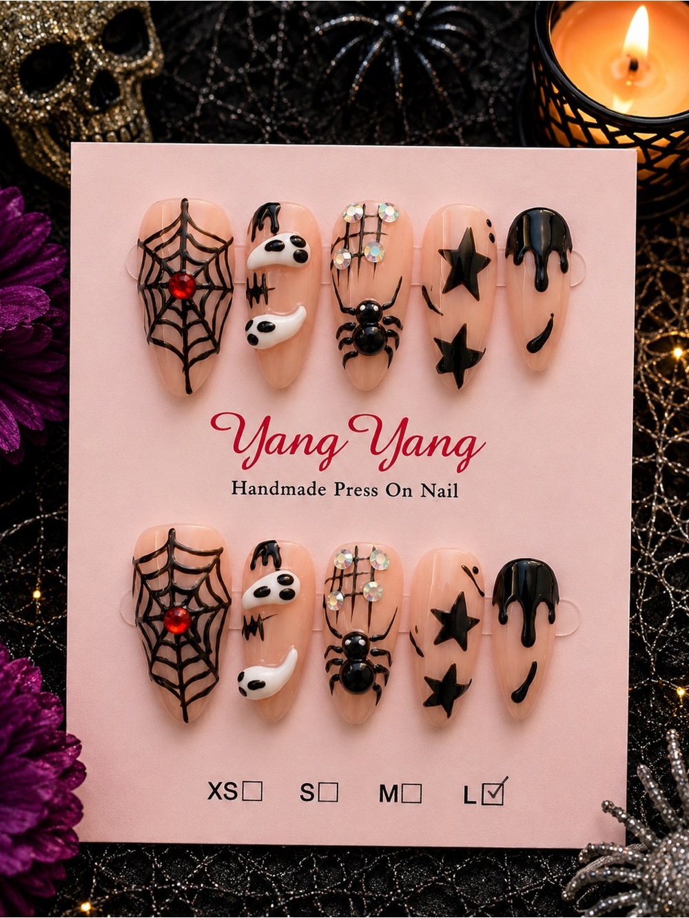🎃 Halloween Ghost & Spider Press-On Nails